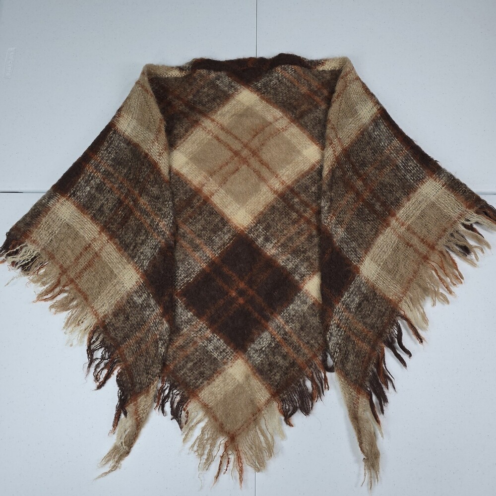 Vintage Heather Brae Mohair Wool Scotland Plaid Granny Sweater Poncho Cape Scarf